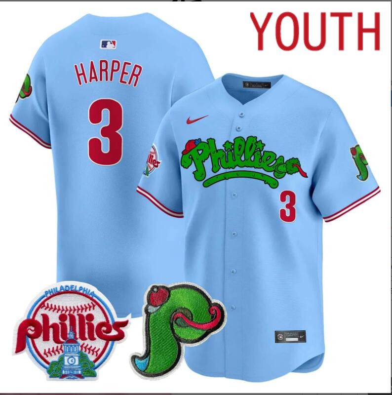 Youth  Philadelphia Phillies #3 Harper blue Limited 2024 MLB Nike jersey